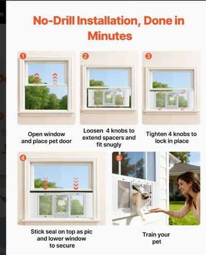 Window Cat Flap with Magnetic Self-Closing Door 4 Way Locking Aluminium Frame