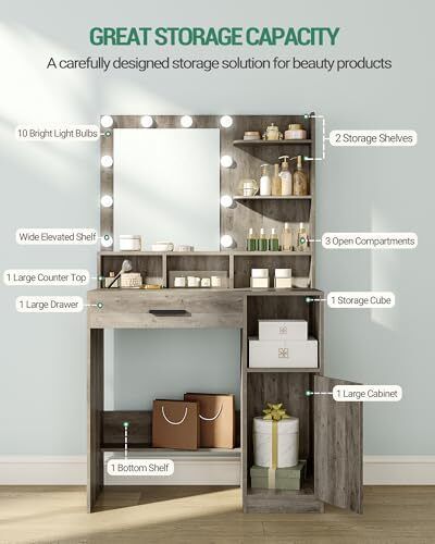 Dressing Table with Mirror and 10 LED Lights