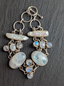 Moonlight gemstones &mother pearl silver bracelet