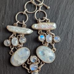 Moonlight gemstones &mother pearl silver bracelet
