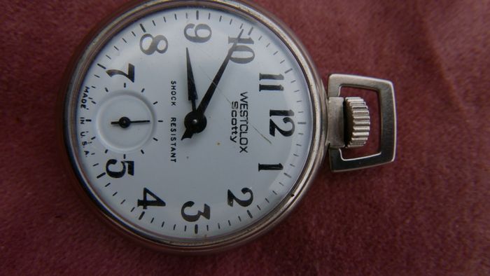Vintage Westclox Scotty Mechanical Manual Pocket Watch -  Works Well