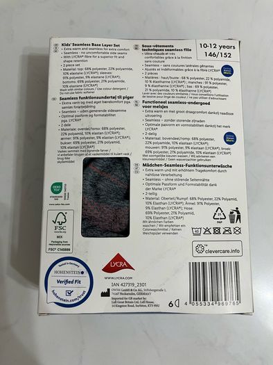 Kids ski baselayer set, age 10-12, brand new in unopened box