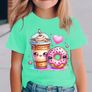 Girls' T-Shirt with Milk Tea and Doughnut Print Image 7