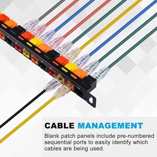 10 inch 0.5U 12 Port Blank Keystone Patch Panel with Cat6 RJ45 Keystone Jack Insert for DeskPi RackMate T0/T1/T2 Network Cabinets/Server Rack