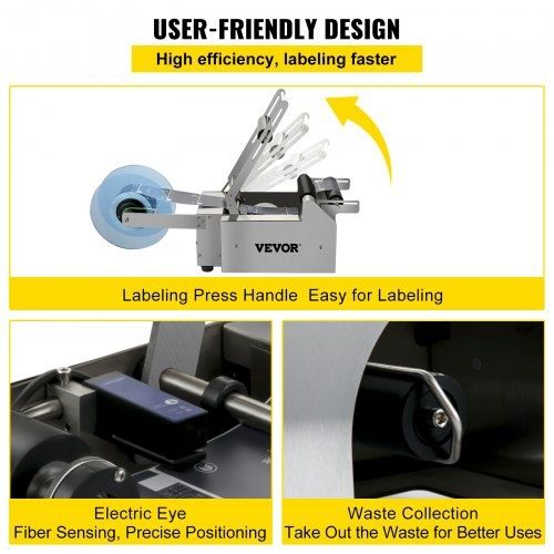 MT-50 Semi-automatic Round Bottle Labeling Machine, Adjustable Bottle Labeler 50pcs/min Label Applicator for Bottles 12-90mm