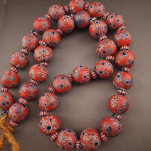 Antique Venetian Style Millefiori & Chevron Glass Beads Strands Necklace