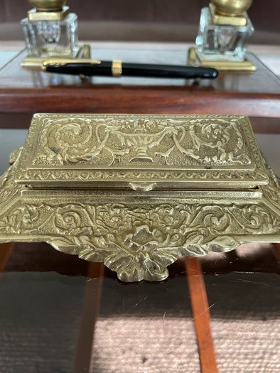 Vintage Ornate Brass Postage Stamp Keepsakes Box