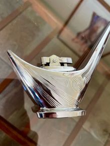 Rare Uber Vintage Retro Lighter 1960s Chrome Steel with Art Deco Geometric Design