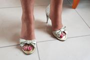 Rebeca Sanber Women High Heel size 5 mint and gold colour
