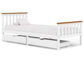 Bed Frame with 2 Drawers White Solid Pine Wood 90x200 cm
