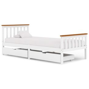 Bed Frame with 2 Drawers White Solid Pine Wood 90x200 cm
