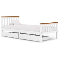 Bed Frame with 2 Drawers White Solid Pine Wood 100x200 cm