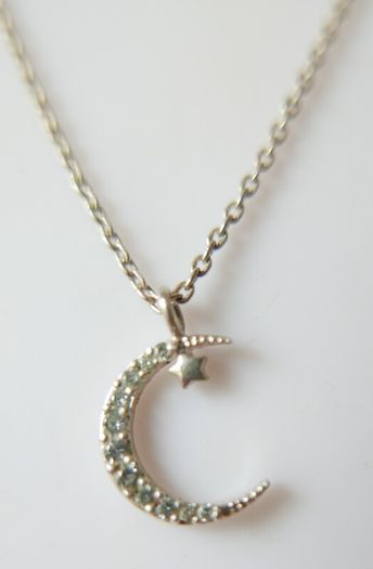 Vintage 925 Sterling Silver Moon and Star Pendant Necklace length 16" - 1,7g