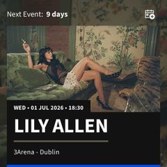 2x Standing Tickets. Lily Allen, 3Arena, 1st July