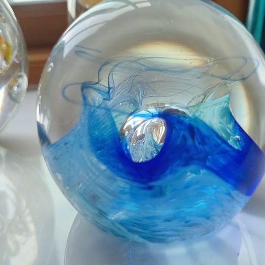 3 Retro Hand Blown Glass Maritime Paperweights