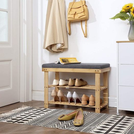 Bamboo Shoe Rack with 2 Shelves- Free Delivery Nationwide