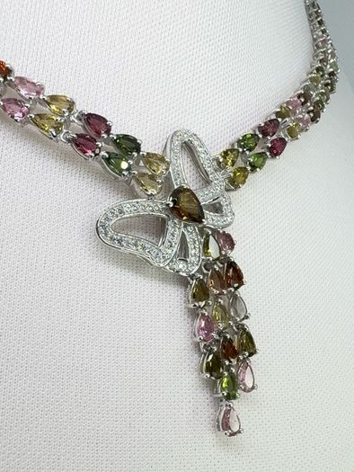 Silver Multi Tourmaline & Zircon Butterfly Lariat