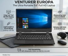 Venturer Europa 11.6" Full HD Laptop - Lightweight Windows Notebook for Everyday Use