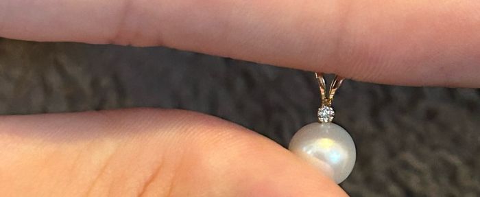 Small pearl pendant or charm with solid yellow 14k gold and a tiny diamond (real) not lab grown