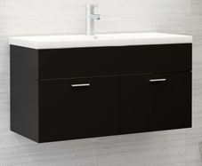 Sink Cabinet with Built-in Basin Black Chipboard