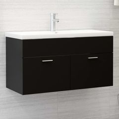 Sink Cabinet with Built-in Basin Black Chipboard