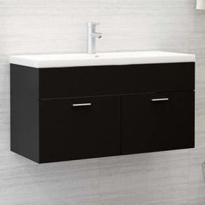 Sink Cabinet with Built-in Basin Black Chipboard