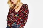 Bershka floral long sleeve body suit size L UK12/14 UK40/42 Postage included