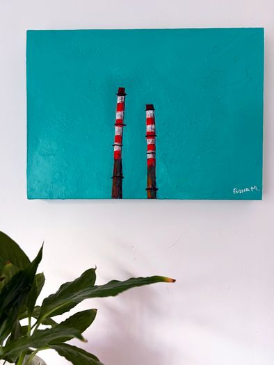 Poolbeg Chimneys Acrylic Art Painting on Deep Canvas