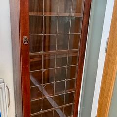 Vintage wooden display cabinet with glass door
