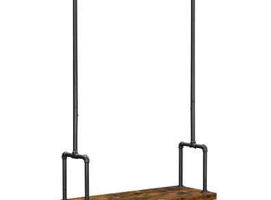 Coat Rack on Wheels with Clothes Rail Extendible Hallway Coat Rack with Shelf and Wheels Industrial Design Vintage Brown/Black