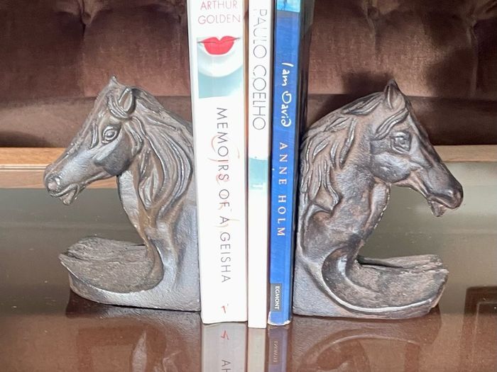 Set of 2 Textured Bronzed Metal Horse Head Bookends