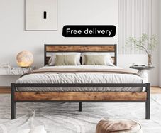 King Size Bed Frame Wood Headboard,Metal