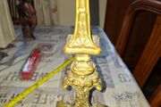 Solid Brass Gothic or Renaissance Revival Fire Dog, architectural finial at the top spearhead or spire