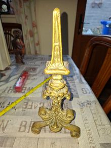 Solid Brass Gothic or Renaissance Revival Fire Dog, architectural finial at the top spearhead or spire