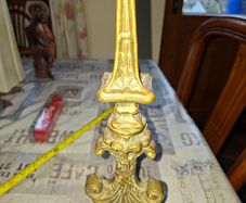Solid Brass Gothic or Renaissance Revival Fire Dog, architectural finial at the top spearhead or spire