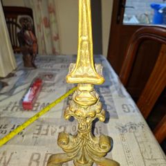 Solid Brass Gothic or Renaissance Revival Fire Dog, architectural finial at the top spearhead or spire