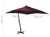 Hanging Parasol with Pole Bordeaux Red Solid Fir Wood