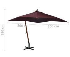 Hanging Parasol with Pole Bordeaux Red Solid Fir Wood