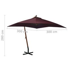Hanging Parasol with Pole Bordeaux Red Solid Fir Wood