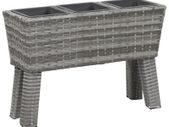 Garden Raised Bed with Legs and 3 Pots 72x25x50 cm Poly Rattan Grey
