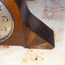 Beautiful Old Walnut Mantel Clock, stepped sunburst side supports Image 4