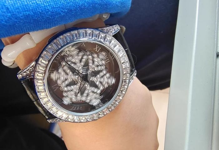 Crystal Covered Rotating Watch with Black Strap (quartz)