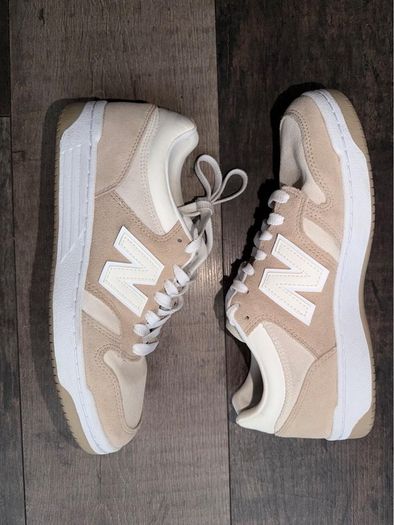 New Balance 480 Trainers UK 8 Beige Cream Suede Leather Retro Casual Sneakers