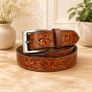 Unisex Genuine Leather Tooled Belt Vintage Floral Western Leather Belt Image 7