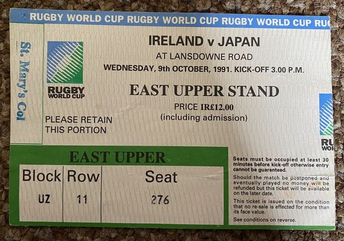 Very Rare 1991 Ireland v Japan - Rugby World Cup Pool 2 Programme & Match Ticket