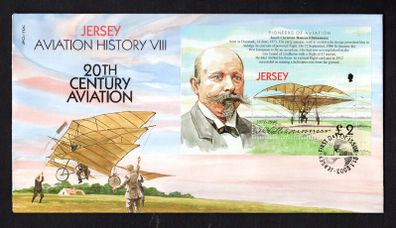 2003 Jersey Jacob Ellehammer's Biplane (pioneers of aviation) Commemorative Stamp Miniature Sheet First Day Cover (FDC)