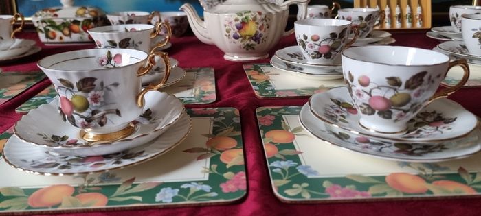 47 Piece Royal Imperial Bone China Tea Set With Mixed Fruit Garden Collection For 10 Person Setting