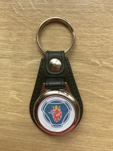 Brand new synthetic leather Scania key ring with trolley token