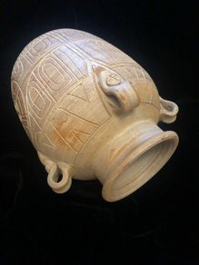 Clay Pot with Geometric design. Approx 18" tall