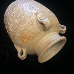 Clay Pot with Geometric design. Approx 18" tall